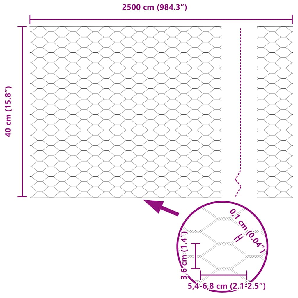 Εξαγωνική Φράχτη με Στύλο 25 x 0,4 m PVC-Επικαλυμμένο Ατσάλι - Pakobazaar
