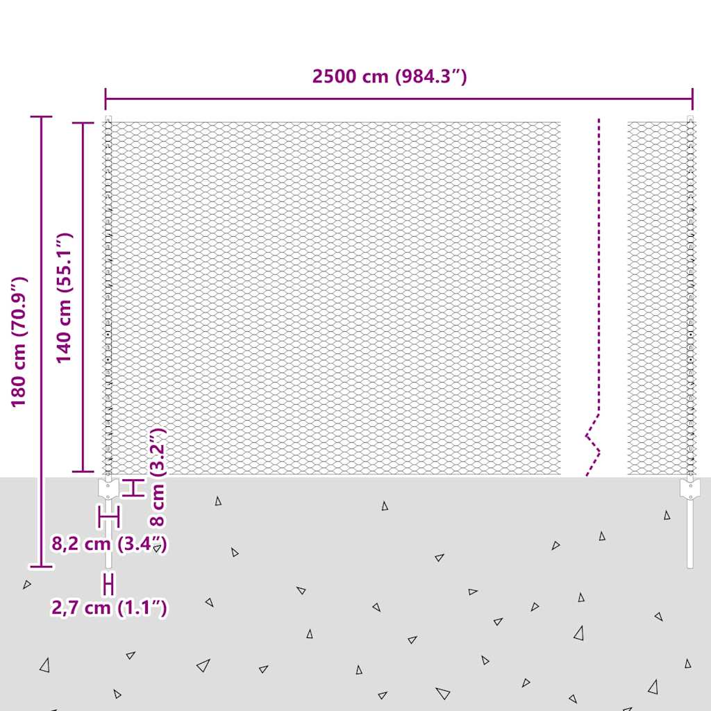 Εξαγωνική Φράχτη με Στύλο 25 x 1,4 μ PVC-Επικαλυμμένο Ατσάλι