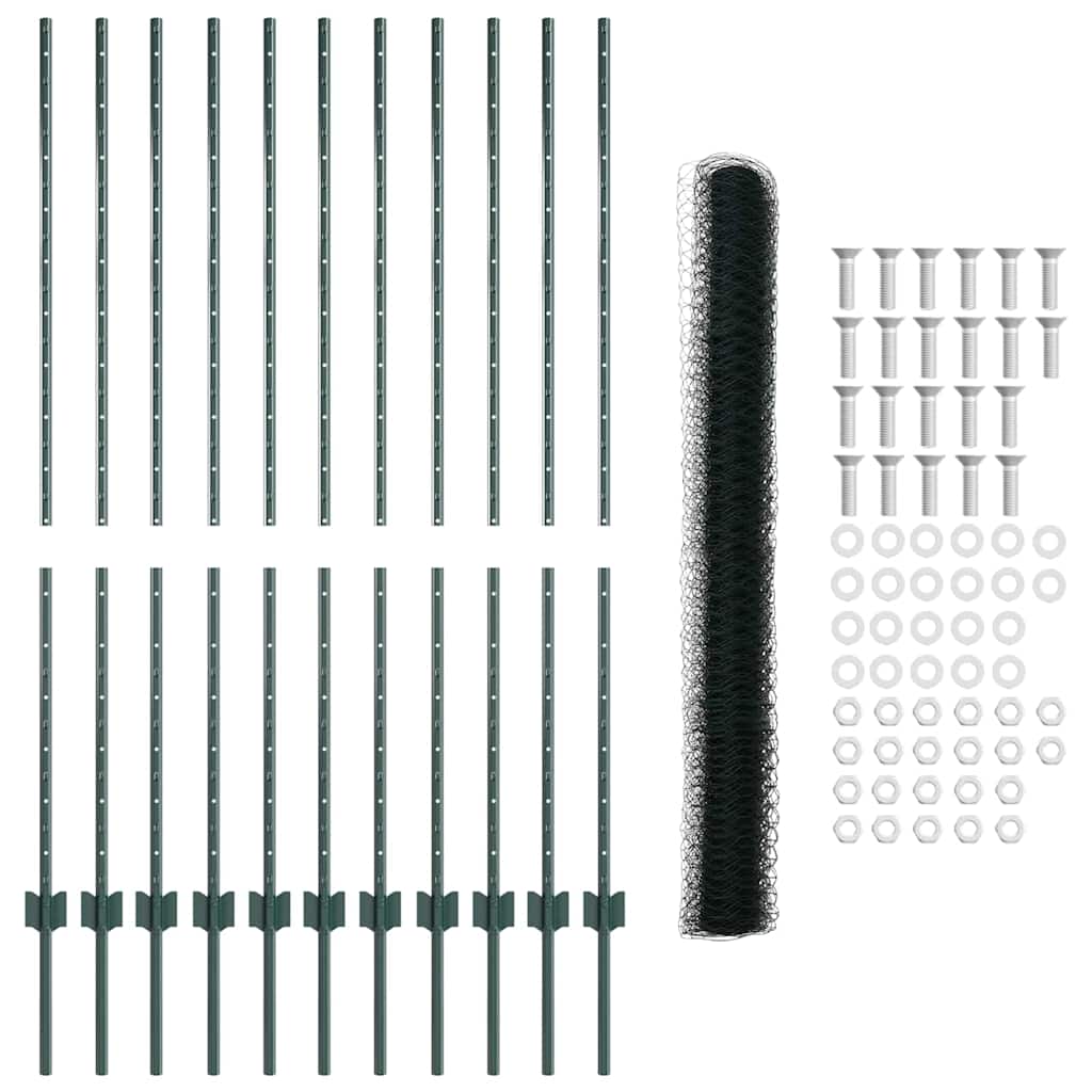 Εξαγωνική Φράχτη με Στύλο 25 x 1,4 μ PVC-Επικαλυμμένο Ατσάλι