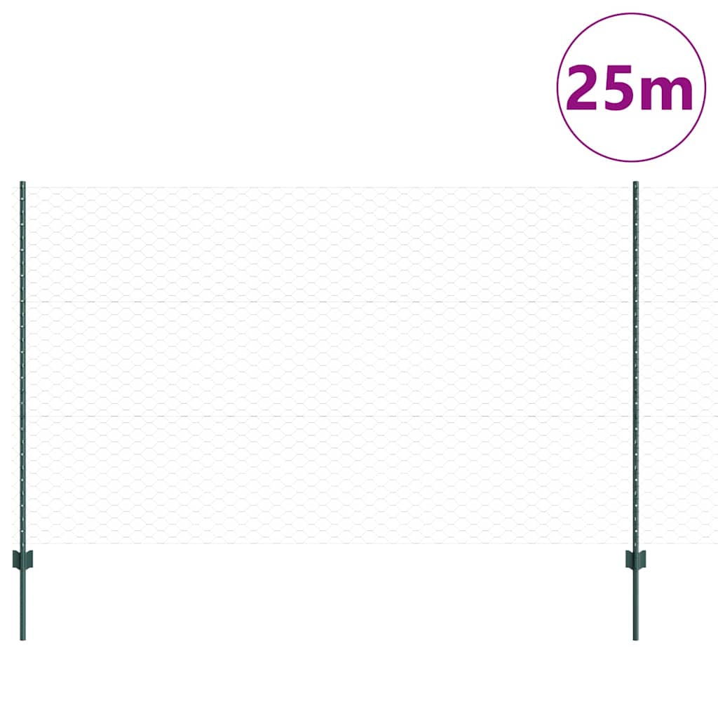 Εξαγωνική Φράχτη με Στύλο 25 x 1,4 μ PVC-Επικαλυμμένο Ατσάλι