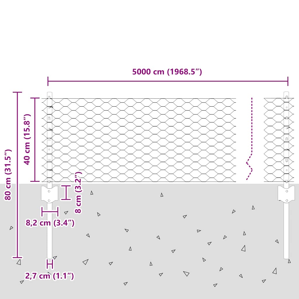 Εξαγωνική Φράχτη με Στύλο 50 x 0,4 μ PVC-Επικαλυμμένο Ατσάλι - Pakobazaar