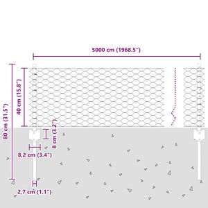 Εξαγωνική Φράχτη με Στύλο 50 x 0,4 μ PVC-Επικαλυμμένο Ατσάλι - Pakobazaar