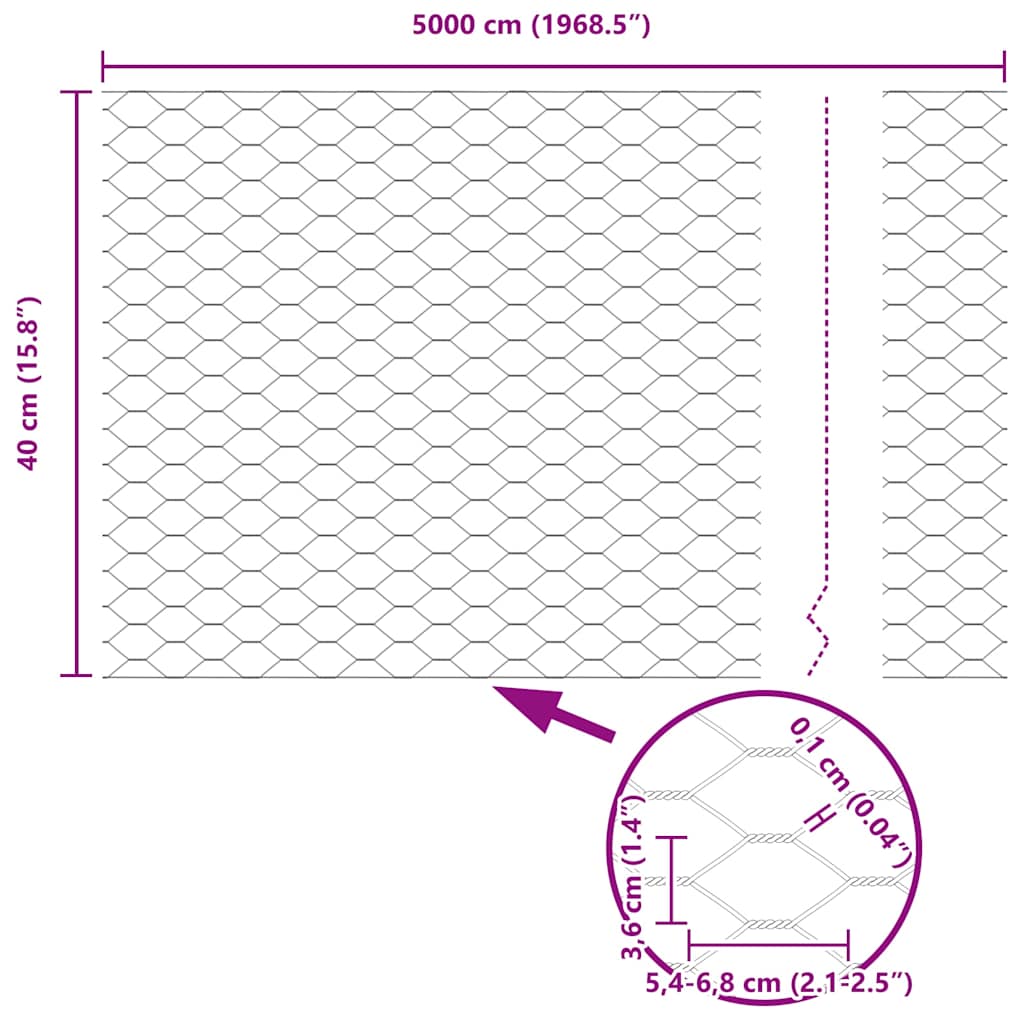 Εξαγωνική Φράχτη με Στύλο 50 x 0,4 μ PVC-Επικαλυμμένο Ατσάλι - Pakobazaar