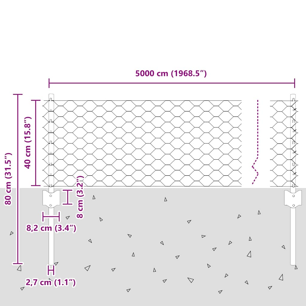 Εξαγωνική Φράχτη με Στύλο 50 x 0,4 μ PVC-Επικαλυμμένο Ατσάλι