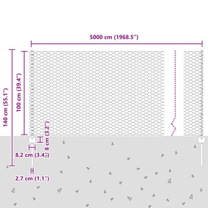 Εξαγωνική Φράχτη με Στύλο 50 x 1 m PVC-Επικαλυμμένο Ατσάλι