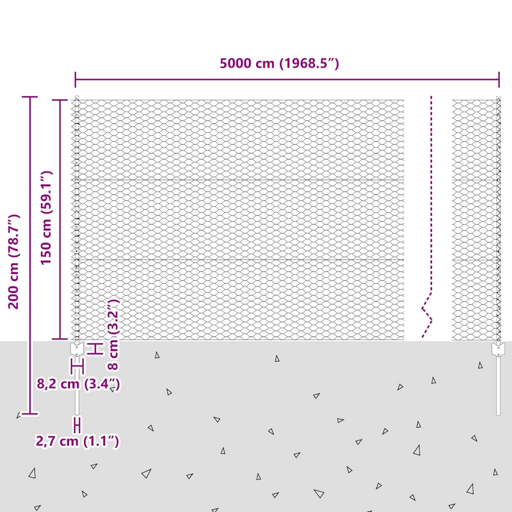 Εξαγωνική Φράχτη με Στύλο 50 x 1,5 m PVC-Επικαλυμμένο Ατσάλι