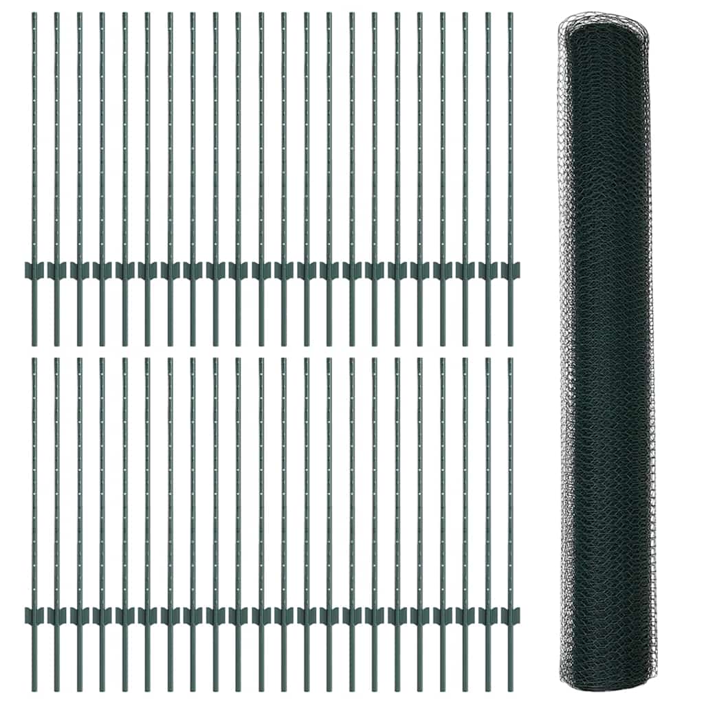 Εξαγωνική Φράχτη με Στύλο 100 x 1 μ PVC-Επικαλυμμένο Ατσάλι