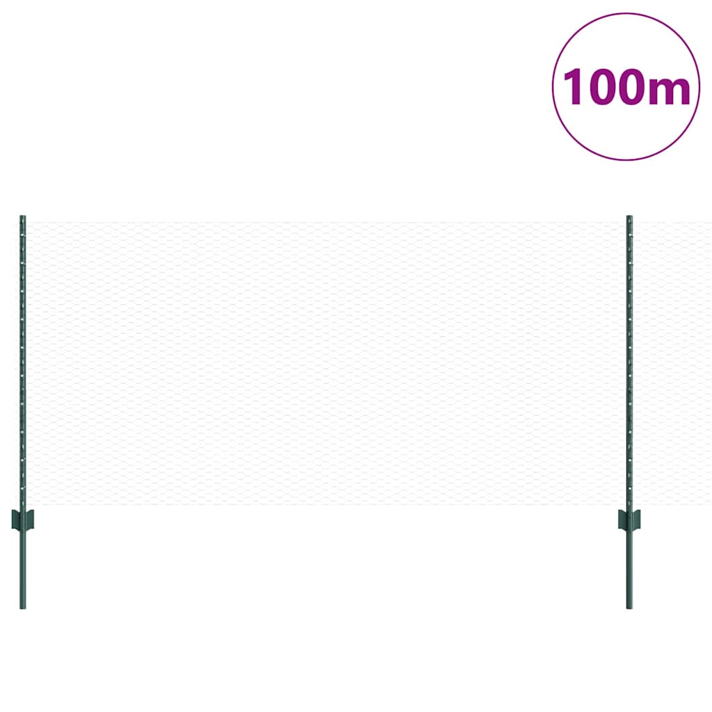 Εξαγωνική Φράχτη με Στύλο 100 x 1 μ PVC-Επικαλυμμένο Ατσάλι