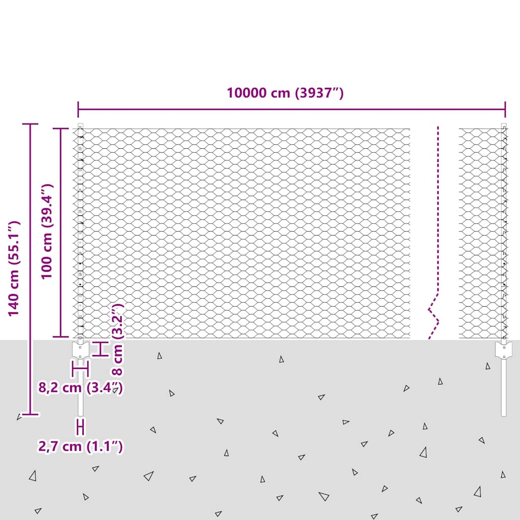 Εξαγωνική Φράχτη με Στύλο 100 x 1 μ PVC-Επικαλυμμένο Ατσάλι