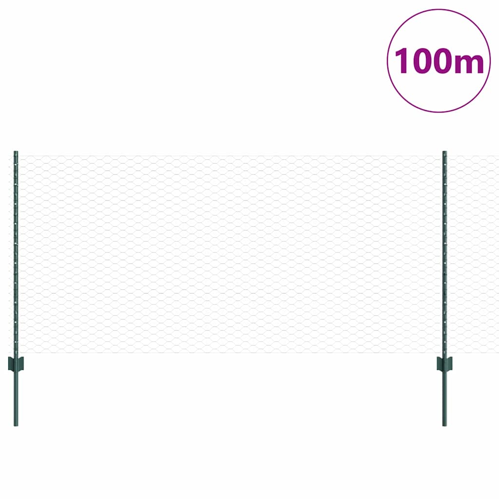 Εξαγωνική Φράχτη με Στύλο 100 x 1 μ PVC-Επικαλυμμένο Ατσάλι
