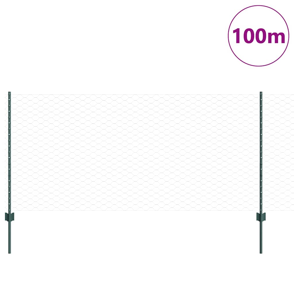 Εξαγωνική Φράχτη με Στύλο 100 x 1 μ PVC-Επικαλυμμένο Ατσάλι