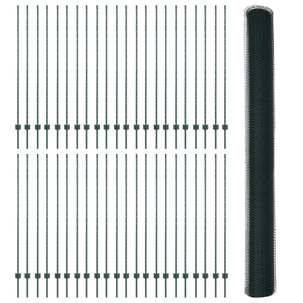 Εξαγωνική Φράχτη με Στύλο 100 x 1,5 μ PVC-Επικαλυμμένο Ατσάλι