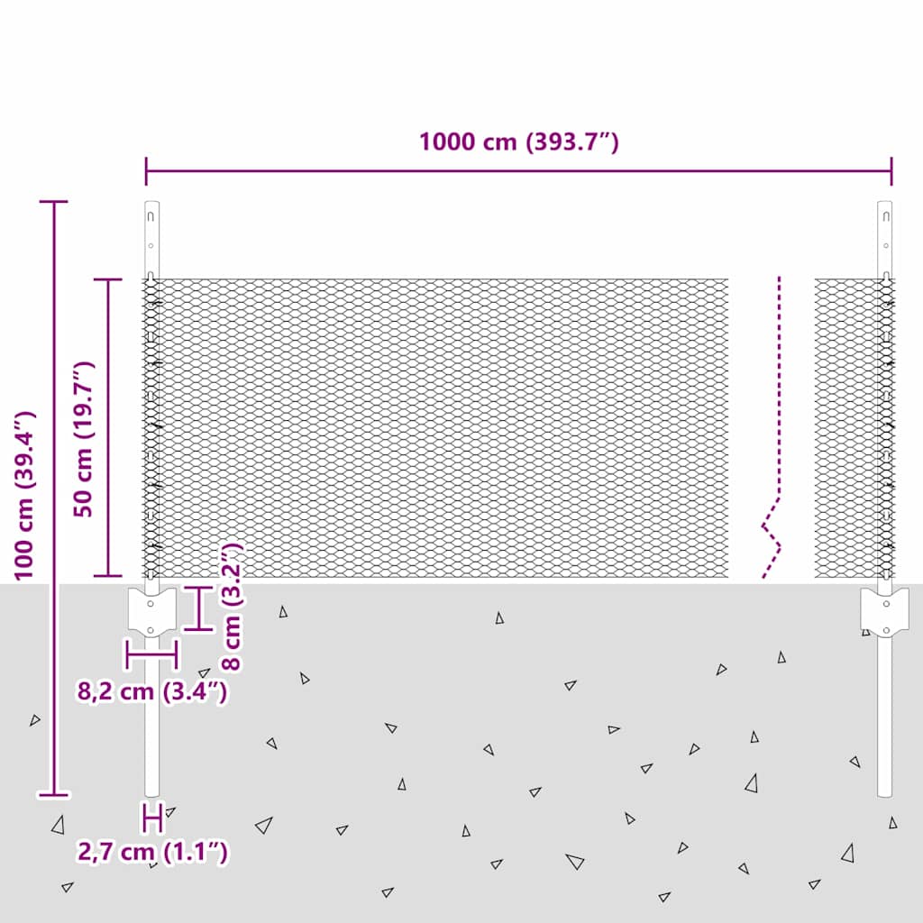 Τεντώτο με στήριγμα Γκρι 0,5 x 10 μ. Χάλυβας και PVC