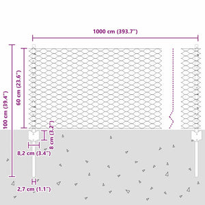 Εξαγωνική Φράχτη με Στύλο 10 x 0,6 μ PVC-Επικαλυμμένο Ατσάλι - Pakobazaar