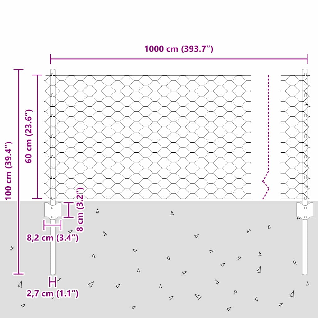 Εξαγωνική Φράχτη με Στύλο 10 x 0,6 μ PVC-Επικαλυμμένο Ατσάλι