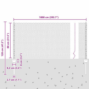 Εξαγωνική Φράχτη με Στύλο 10 x 0,8 μ PVC-Επικαλυμμένο Ατσάλι