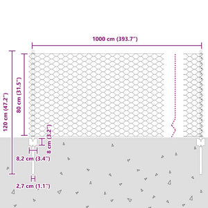 Εξαγωνική Φράχτη με Στύλο 10 x 0,8 μ PVC-Επικαλυμμένο Ατσάλι