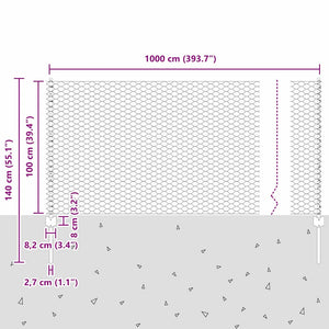 Εξαγωνική Φράχτη με Στύλο 10 x 1 m PVC-Επικαλυμμένο Ατσάλι Γκρι