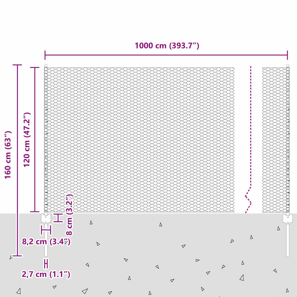 Εξαγωνική Φράχτη με Στύλο 10 x 1,2 μ PVC-Επικαλυμμένο Ατσάλι