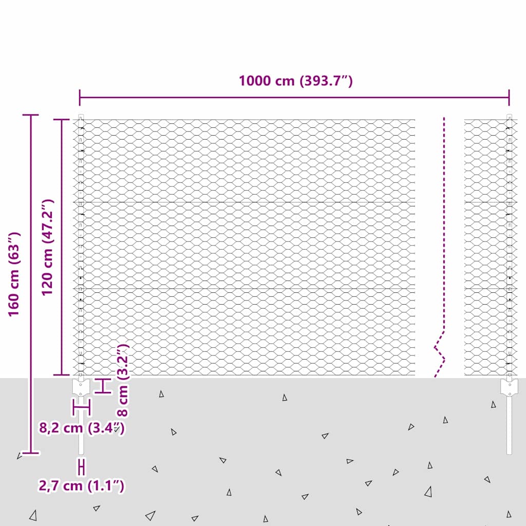 Εξαγωνική Φράχτη με Στύλο 10 x 1,2 μ PVC-Επικαλυμμένο Ατσάλι