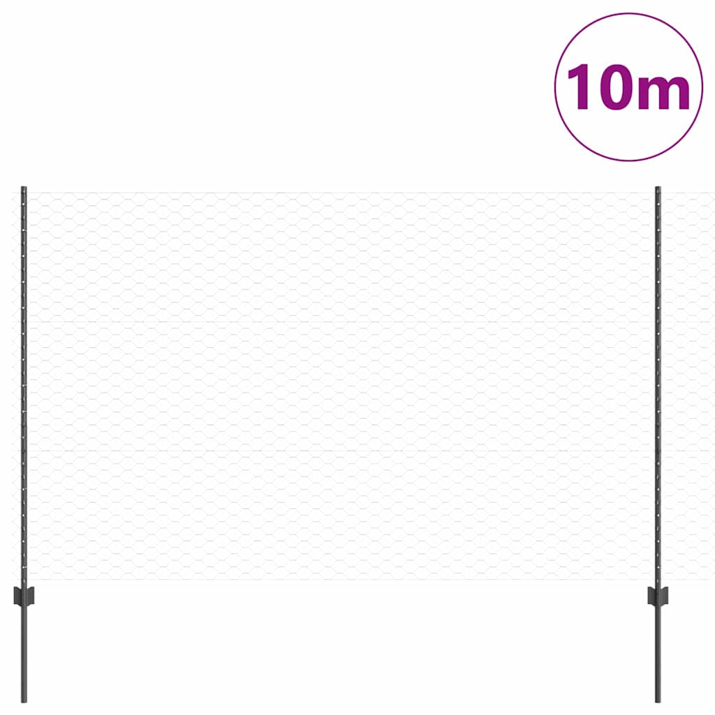 Εξαγωνική Φράχτη με Στύλο 10 x 1,5 m PVC-Επικαλυμμένο Ατσάλι