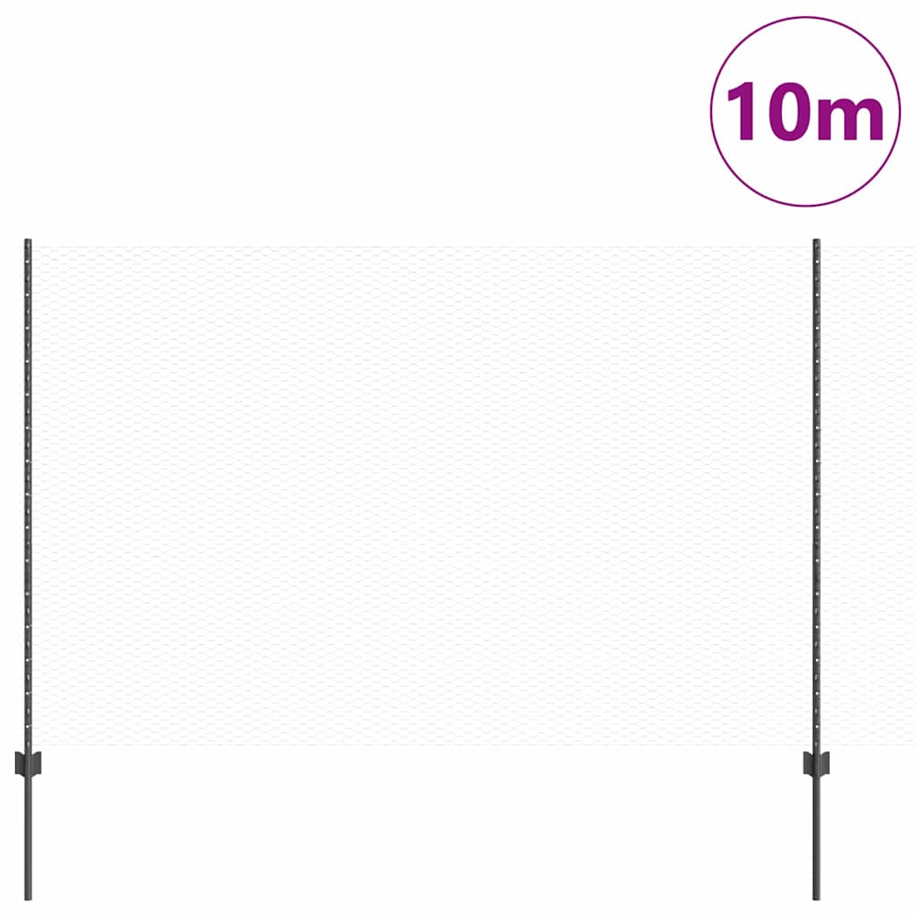 Εξαγωνική Φράχτη με Στύλο 10 x 1,6 m PVC-Επικαλυμμένο Ατσάλι