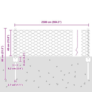 Εξαγωνική Φράχτη με Στύλο 25 x 0,4 m PVC-Επικαλυμμένο Ατσάλι - Pakobazaar