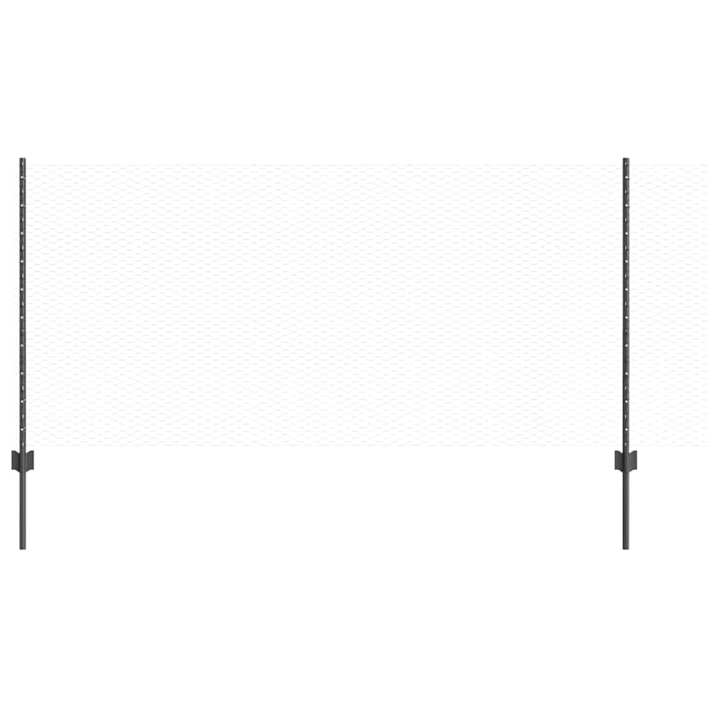 Εξαγωνική Φράχτη με Στύλο 50 x 1 m PVC-Επικαλυμμένο Ατσάλι Γκρι