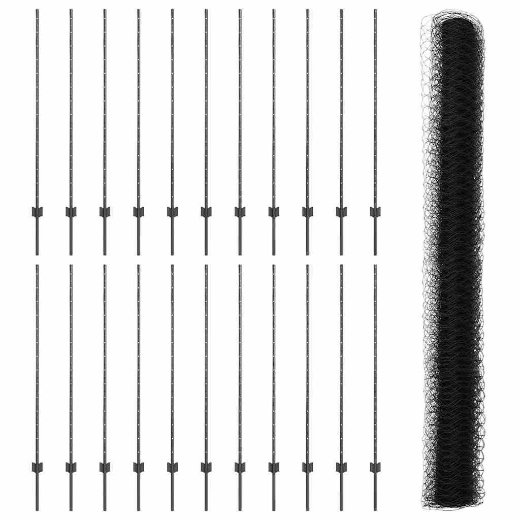 Εξαγωνική Φράχτη με Στύλο 50 x 1,4 μ PVC-Επικαλυμμένο Ατσάλι