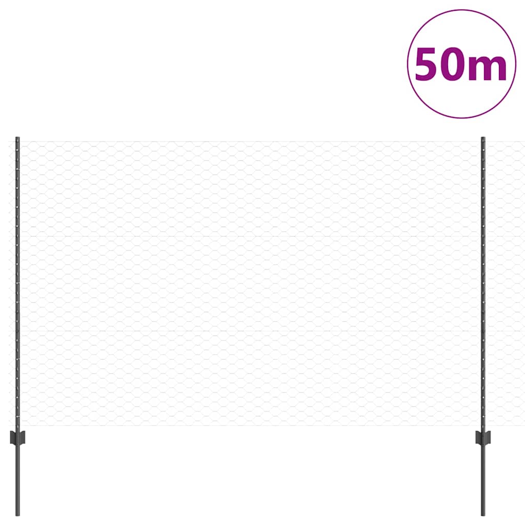 Εξαγωνική Φράχτη με Στύλο 50 x 1,5 m PVC-Επικαλυμμένο Ατσάλι