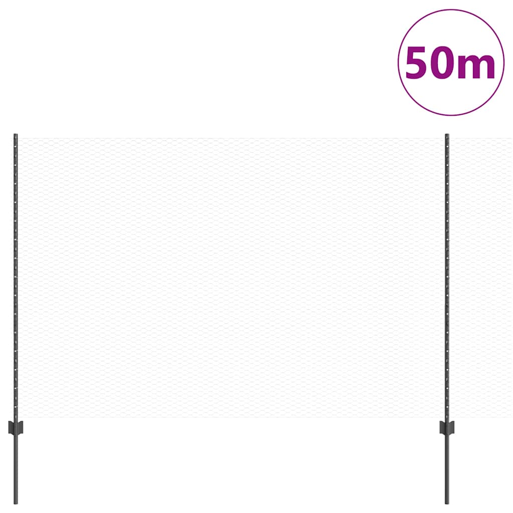 Εξαγωνική Φράχτη με Στύλο 50 x 1,6 m PVC-Επικαλυμμένο Ατσάλι