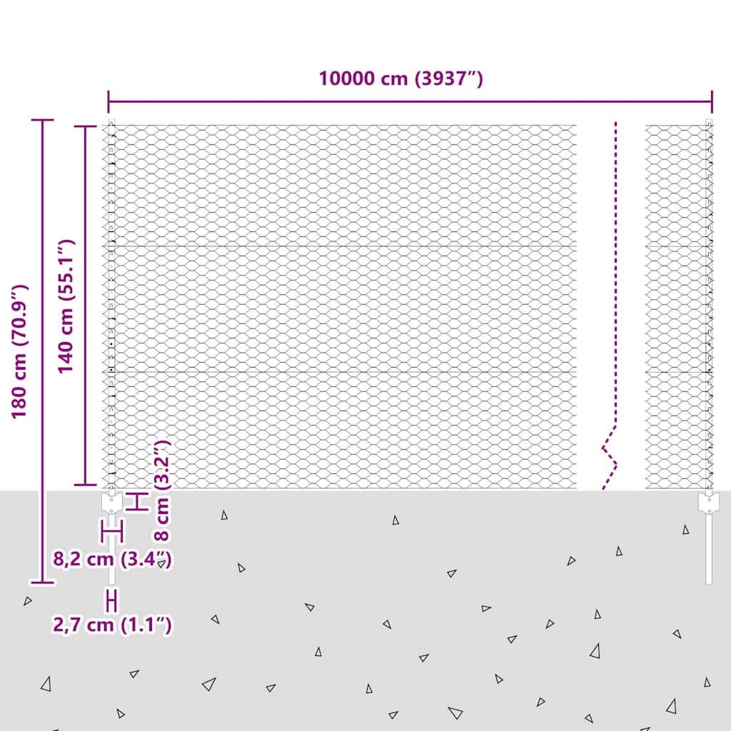 Εξαγωνική Φράχτη με Στύλο 100 x 1,4 μ PVC-Επικαλυμμένο Ατσάλι
