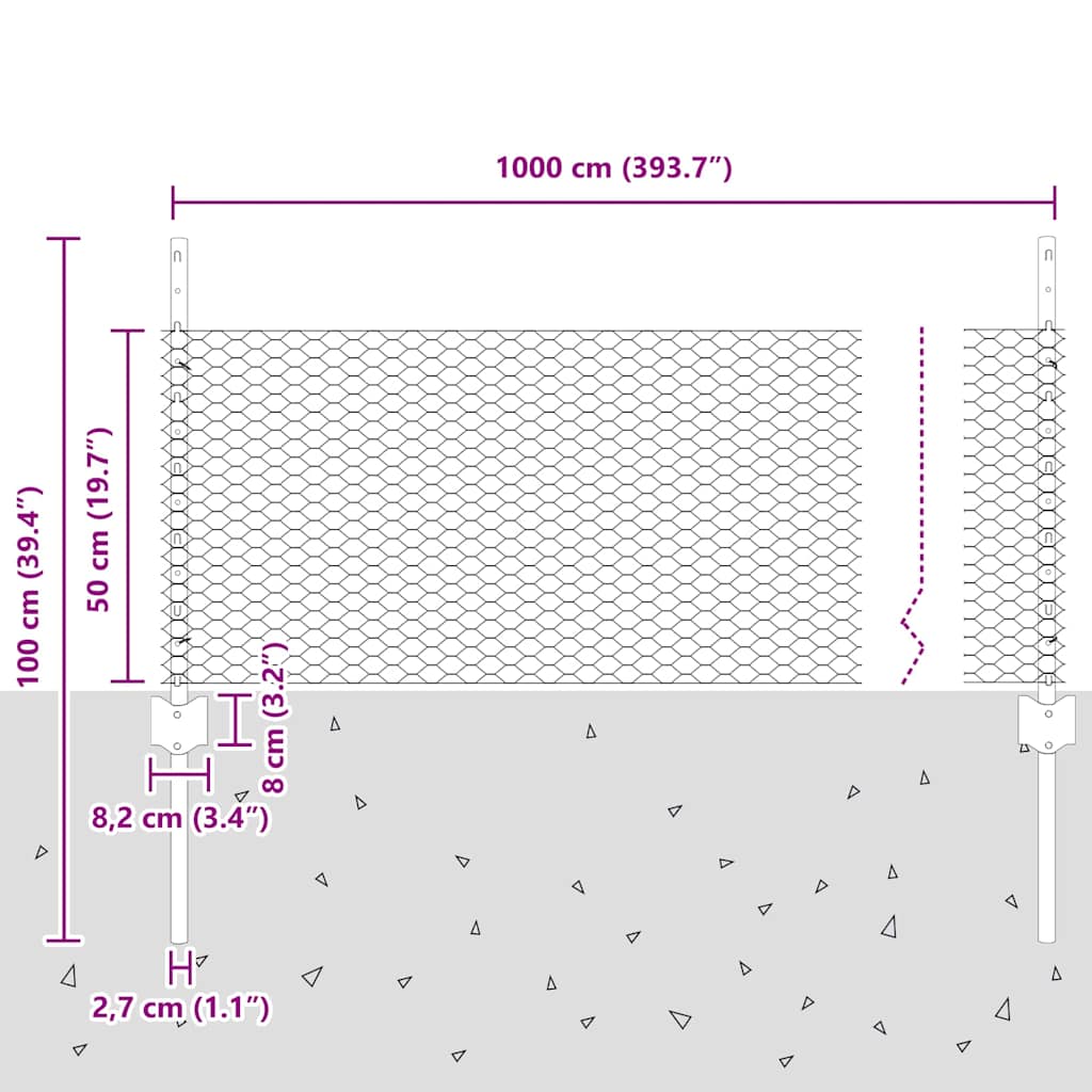 Τεντώτο με στήριγμα Ασημί 0,5 x 10 μ. Ατσάλι