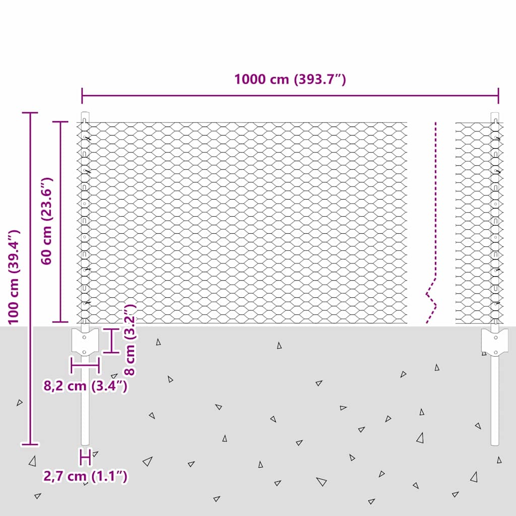 Τεντώτο με στήριγμα Ασημί 0,6 x 10 μ Ατσάλι