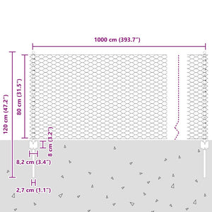 Εξαγωνική Φράχτη με Στύλο 10 x 0,8 μ Γαλβανισμένος Χάλυβας