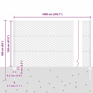 Εξαγωνική Φράχτη με Στύλο 10 x 1,2 μ Γαλβανισμένος Χάλυβας