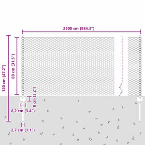 Εξαγωνική Φράχτη με Στύλο 25 x 0,8 m Γαλβανισμένος Χάλυβας