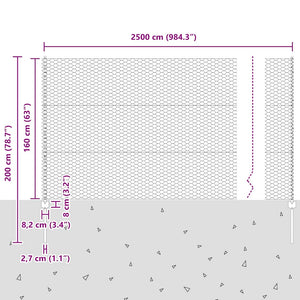 Εξαγωνική Φράχτη με Στύλο 25 x 1,6 μ Γαλβανισμένος Χάλυβας