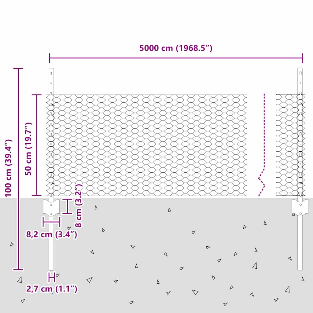 Τεντώτο με στήριγμα Ασημί 0,5 x 50 μ. Ατσάλι - Pakobazaar