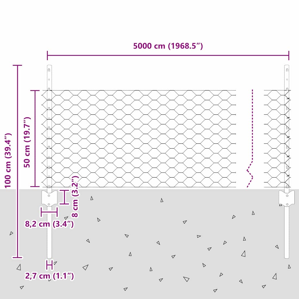 Τεντώτο με στήριγμα Ασημί 0,5 x 50 μ. Ατσάλι