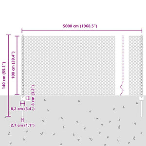 Εξαγωνική Φράχτη με Στύλο 50 x 1 m Γαλβανισμένος Χάλυβας Ασημί