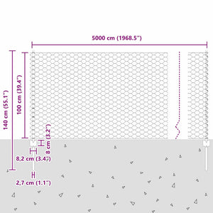 Εξαγωνική Φράχτη με Στύλο 50 x 1 m Γαλβανισμένος Χάλυβας Ασημί