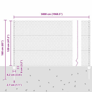 Εξαγωνική Φράχτη με Στύλο 50 x 1,2 m Γαλβανισμένος Χάλυβας