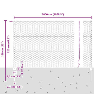 Εξαγωνική Φράχτη με Στύλο 50 x 1,2 m Γαλβανισμένος Χάλυβας