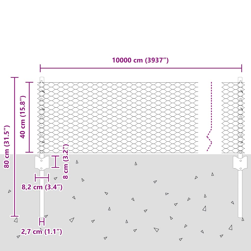 Εξαγωνική Φράχτη με Στύλο 100 x 0,4 μ. Γαλβανισμένος Χάλυβας