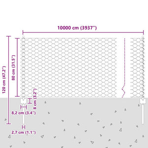 Εξαγωνική Φράχτη με Στύλο 100 x 0,8 μ Γαλβανισμένος Χάλυβας - Pakobazaar
