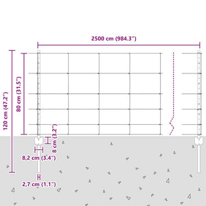 Εξωτερική άγρια περίφραξη με στήλες 25 x 0,8 m Ασημί Δίχτυ