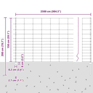 Εξωτερική άγρια περίφραξη με στήλες 25 x 1,5 m Ασημί Δίχτυ