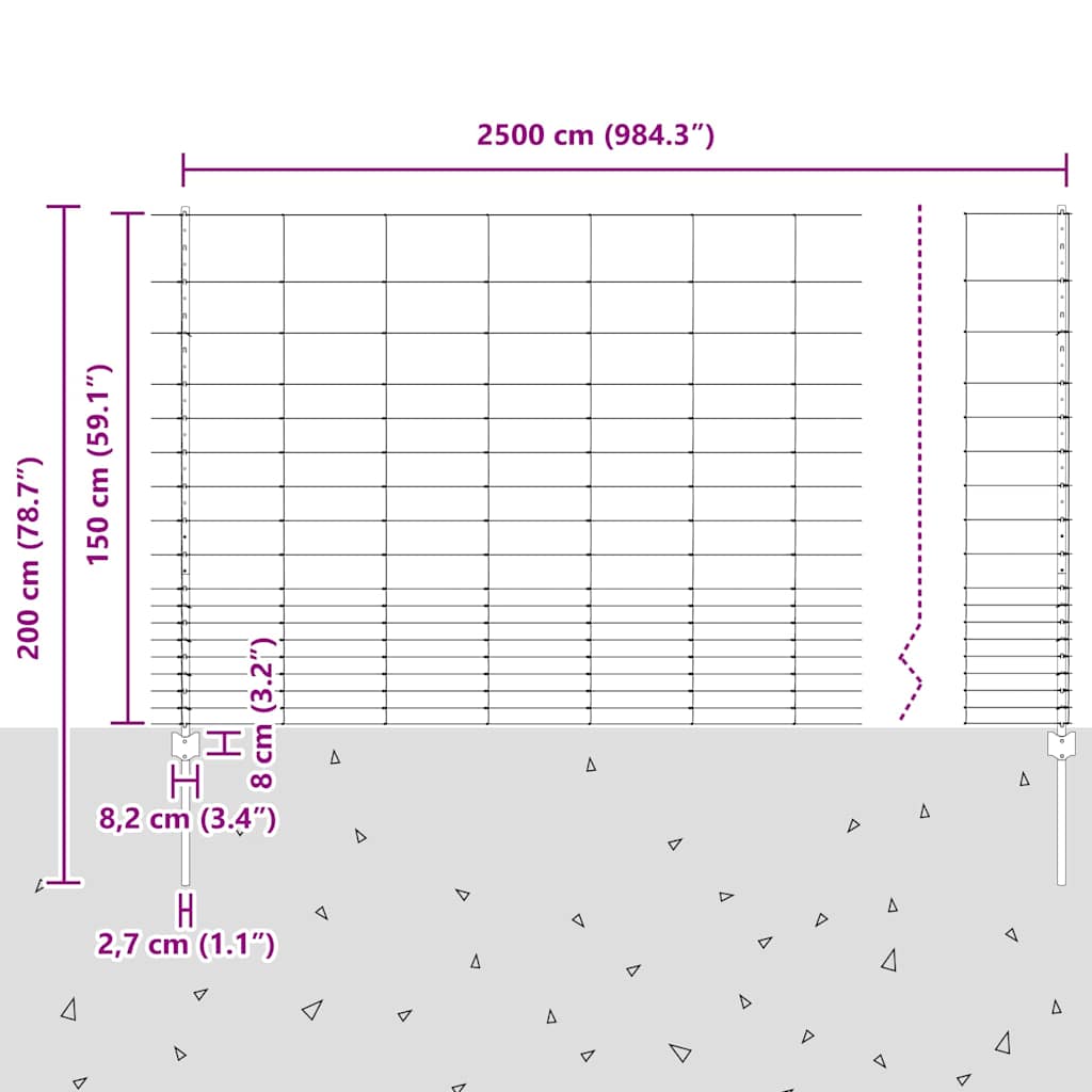 Εξωτερική άγρια περίφραξη με στήλες 25 x 1,5 m Ασημί Δίχτυ