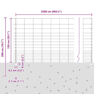 Εξωτερική άγρια περίφραξη με στήλες 25 x 1,5 m Ασημί Δίχτυ